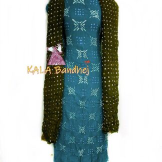 Rama – Olive Crepe Silk Bandhani DressMaterial Crepe Silk Suit