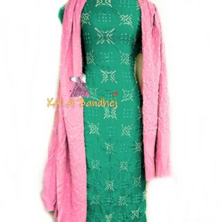 Sea Green – B Pink Crepe Silk Bandhani DressMaterial Crepe Silk Suit