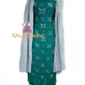 S Rama – Silver Crepe Silk Bandhani DressMaterial Crepe Silk Suit
