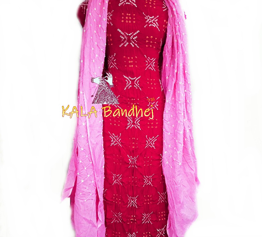Red – Baby Crepe Silk Bandhani DressMaterial Crepe Silk Suit