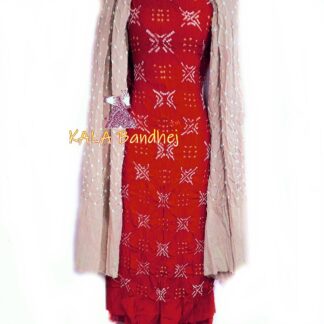 Red – Wheat Crepe Silk Bandhani DressMaterial Crepe Silk Suit