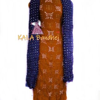 Rust – Blue Crepe Silk Bandhani DressMaterial Crepe Silk Suit