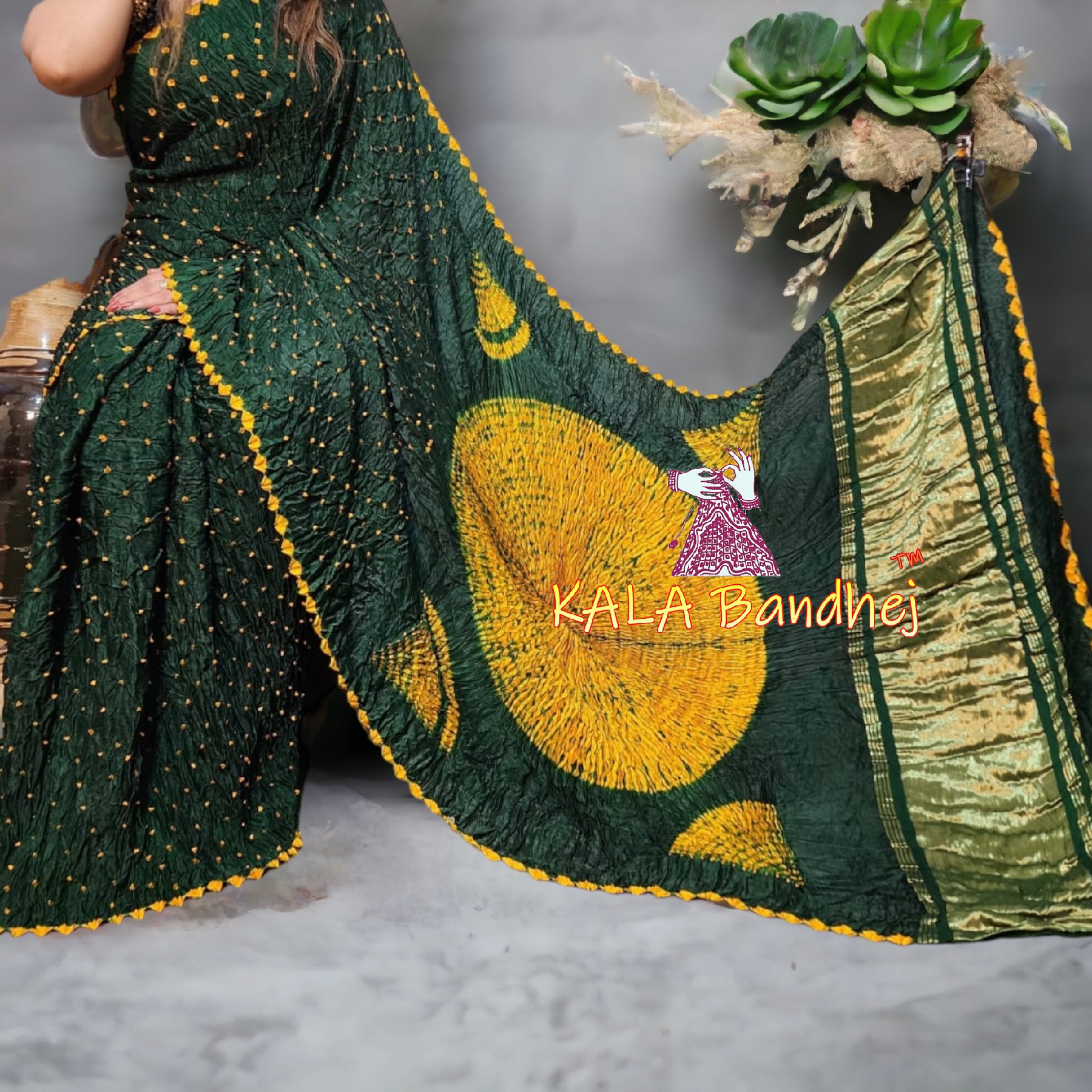 Green Shibori Bandhani Saree Pure Modal Silk Bandhani Saree