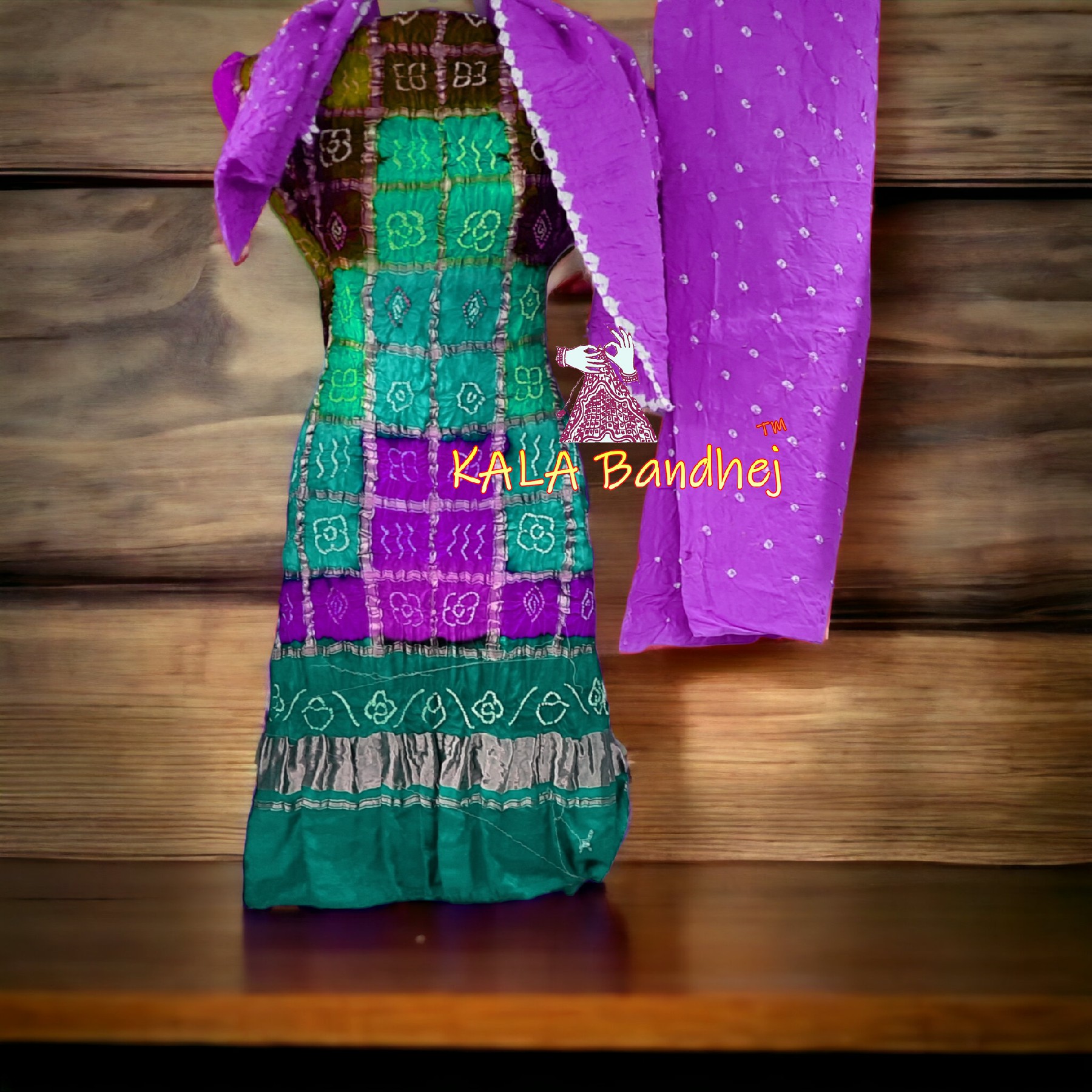 Rama Bandhani Gharchola Dress Material Pure GajiSilk Bandhani Dress Material
