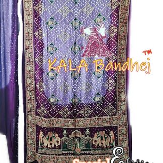 Wine-Lavender Bandhani Saree Embroidery Work Gaji Silk Bandhani Saree