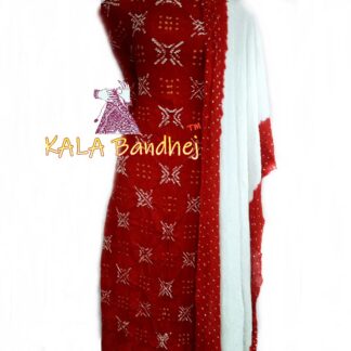 Red – White Crepe Silk Bandhani DressMaterial Crepe Silk Suit