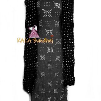 Grey – Black Crepe Silk Bandhani DressMaterial Crepe Silk Suit