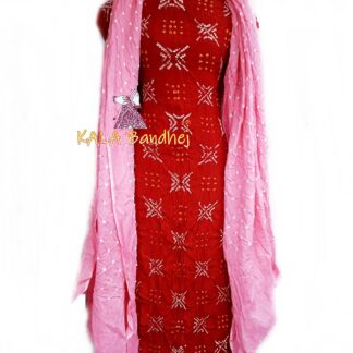 Red – Pink Crepe Silk Bandhani DressMaterial Crepe Silk Suit