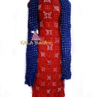 Red – Blue Crepe Silk Bandhani DressMaterial Crepe Silk Suit