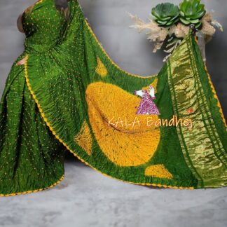 Magenta Peacock Bandhani Designer Saree Pure Gaji Silk Bandhani Saree