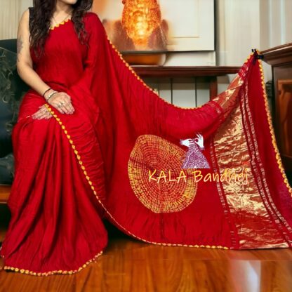 Red Shibori Saree Pure Modal Silk Color Edges Explore