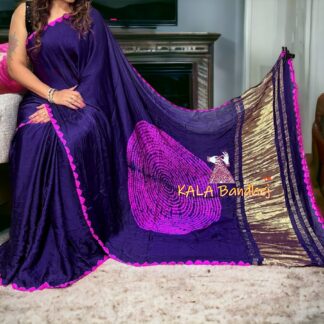 Dark Purple Shibori Saree Pure Modal Silk Color Edges Explore